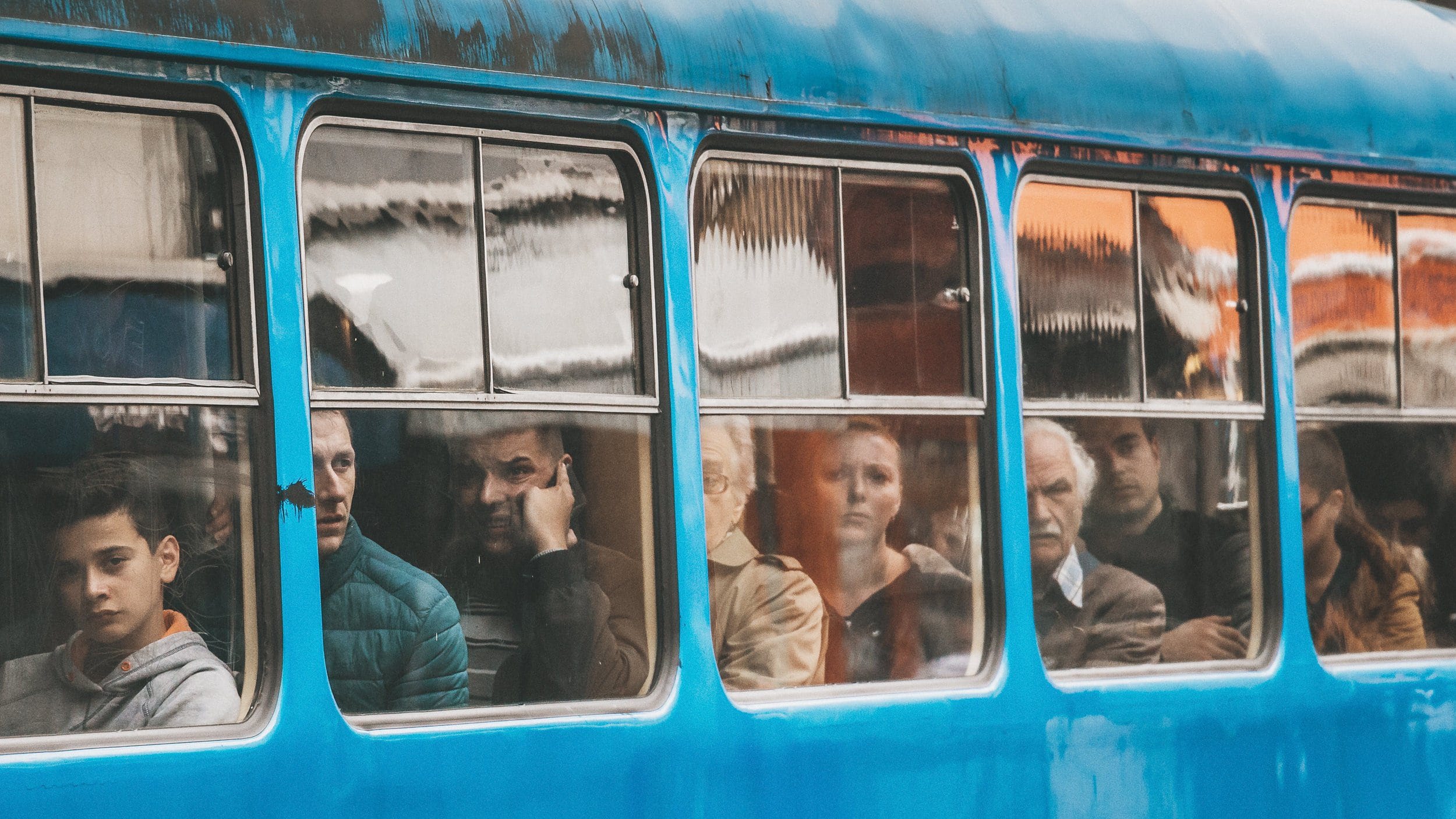 People travelling in a bus. Beautiful image in Zagreb, Croatia